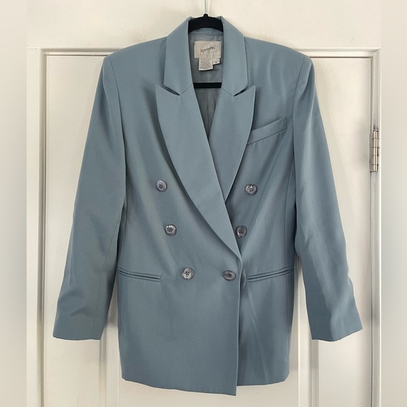 Vintage Jacqueline Ferrar Wool Blend Double-Breasted Blazer Dusty Blue - 6 - Picture 1 of 4